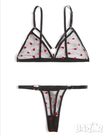 Дамско бело комплект прозрачни сутиен и прашки 