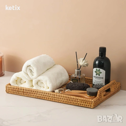 Ратанов поднос за сервиране с дръжки ,43см, снимка 2 - Други - 53779814