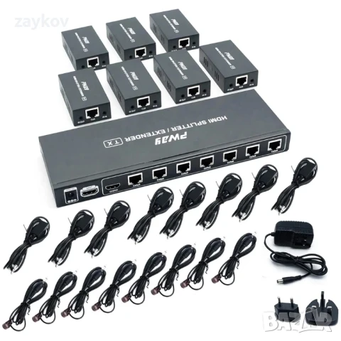 PW-HTS0107IR(POC) HDMI сплитер-удължител 1X7 порта през Cat5e/Cat6, снимка 3 - Други - 50714472