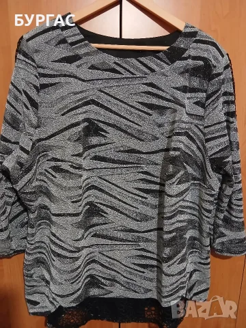 НОВА раз. 58-4xl ЕФЕКТНА И КРАСИВА ОФИЦИАЛНА БЛУЗКА-ТУНИКА В ЧЕРНО И СРЕБРИСТО, снимка 2 - Туники - 56056769