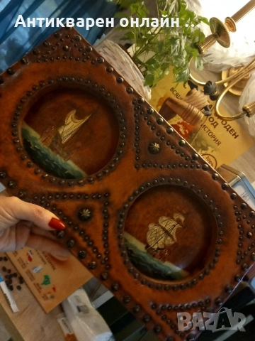 Кожена картина с маслени бои , снимка 2 - Картини - 52443242