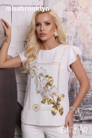 Блуза “Golden Orchid Frame” – елегантна блуза с орхидеи арт.1531, снимка 4 - Блузи с дълъг ръкав и пуловери - 55821420