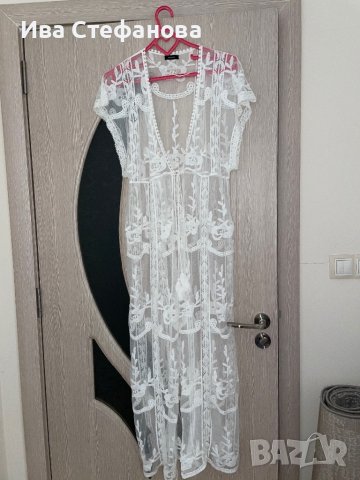 нова ефирна плажна бяла памучна памук дантелена наметка плажна дълга риза кафтан плажна дълга рокля , снимка 4 - Туники - 41556094