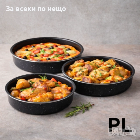 Комплект тави Rosberg – 3 размера (24/28/30 см), черни, мраморно покритие Код P1749, снимка 4 - Съдове за готвене - 52980509