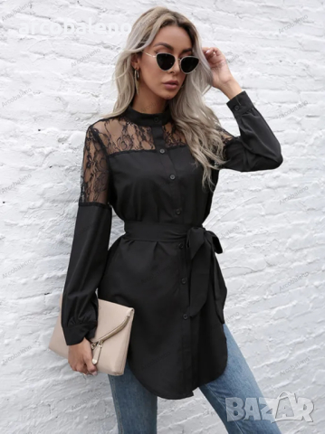 Дълга кръгла яка, дълги ръкави и талия, дамска дантелена риза, 4цвята , снимка 15 - Ризи - 44784483