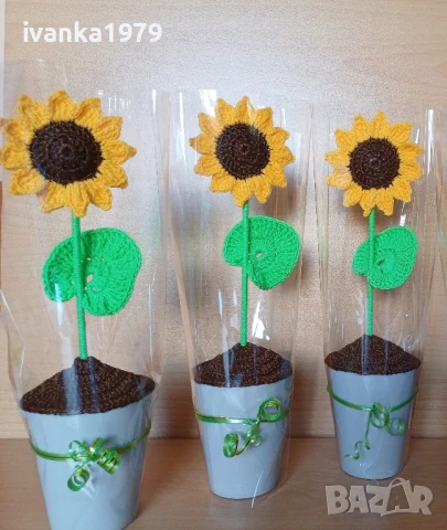 Декоративни плетени слънчогледи , снимка 2 - Декорация за дома - 42119262