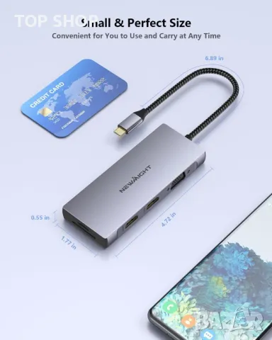 USB C докинг станция, 2 HDMI, VGA, 3 USB 3.0, SD/TF, 100 W, снимка 9 - Кабели и адаптери - 49457626
