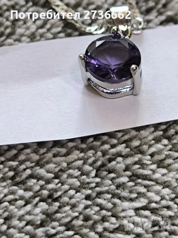 Сребърно колие с лилав цирконии , снимка 2 - Колиета, медальони, синджири - 53711521