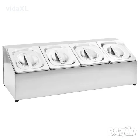 vidaXL Гастронорм контейнер държач с 4 GN съда 1/6 неръждаема стомана