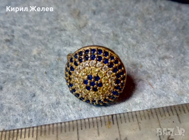 СКЪПОЦЕННА ПОЗЛАТЕНА РЕТРО АРТ СТИЛ ОБЕЦА с ФАСЕТИРАН СИН и БЯЛ ЦИРКОН КАМЪЧЕТА 39812, снимка 7 - Обеци - 48161192
