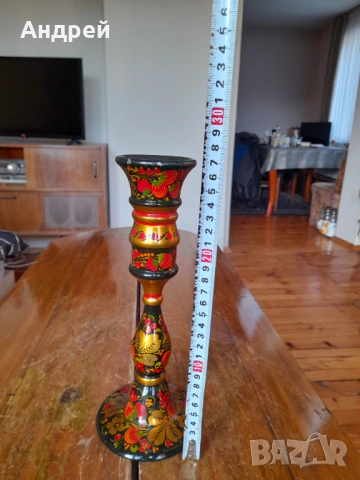 Стар декоративен свещник,хохлома, снимка 5 - Други ценни предмети - 53404995