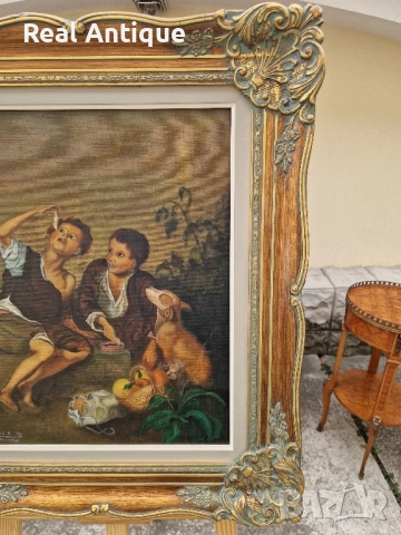 Превъзходна майсторска антикварна белгийска авторска картина масло върху платно , снимка 7 - Антикварни и старинни предмети - 51503640