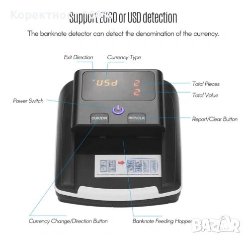 Детектор за банкноти AL130 +батерия (пари евро долар машина), снимка 7 - Друга електроника - 53297842