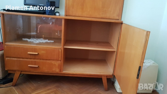 Секция с библиотека от дърво в цвят череша, снимка 2 - Бюра - 52245385