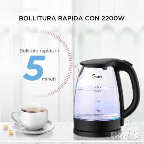 Електрическа Стъклена Кана за Гореща Вода 2200W / Midea 2200W, снимка 10 - Кани - 49286738