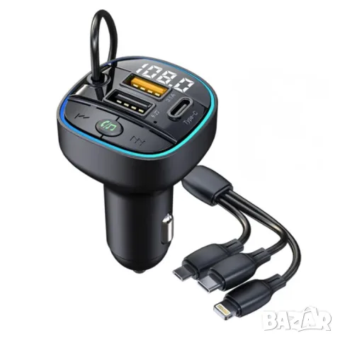 FM трансмитер 12V/24V с 2 USB Type-C и кабел с 3 накрайника