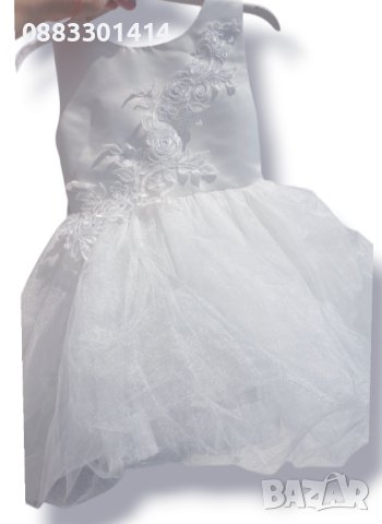 Официална детска рокля за Кръщение Сватба Бяла рокля с тюл и голяма панделка , снимка 3 - Детски рокли и поли - 41519627