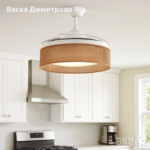 Brizy Bright Rattan – Вентилатор за таван с лампа и функция лято/зима, снимка 2 - Вентилатори - 51546045