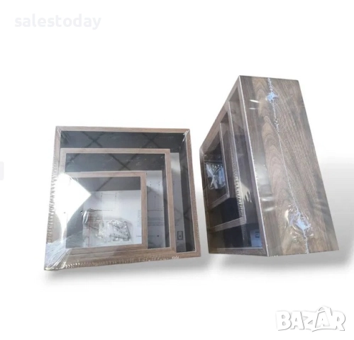 Комплект рафтове за стена, дървени, етажерка, 3бр, снимка 2 - Етажерки - 39920679