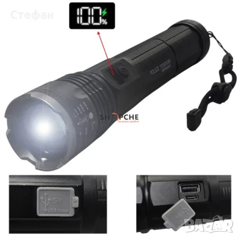 Мощен Акумулаторен LED фенер POLICE BX-SP37 Zoom Type-C Power Bank, снимка 3 - Къмпинг осветление - 55937305