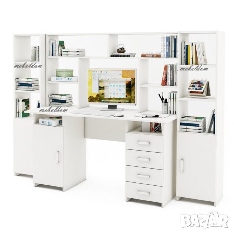 Бюро 143см. с надстройка,врата,4 чекмеджета и 2 етажерки с плавни врати(код-0921), снимка 5 - Бюра - 41097576