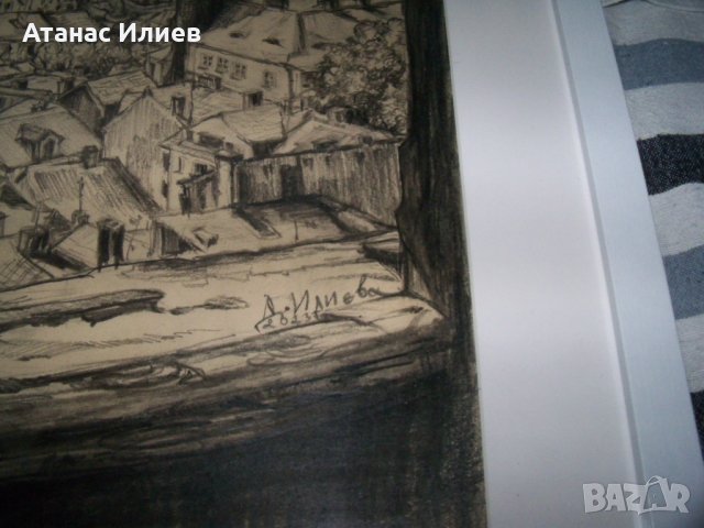 "Изглед през прозореца", пейзаж, графика на худ. Десислава Илиева, снимка 4 - Картини - 41863254