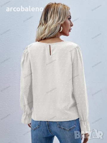 Дамска едноцветна риза с кръгло деколте и дълъг ръкав на точки, 3цвята , снимка 15 - Ризи - 39922661