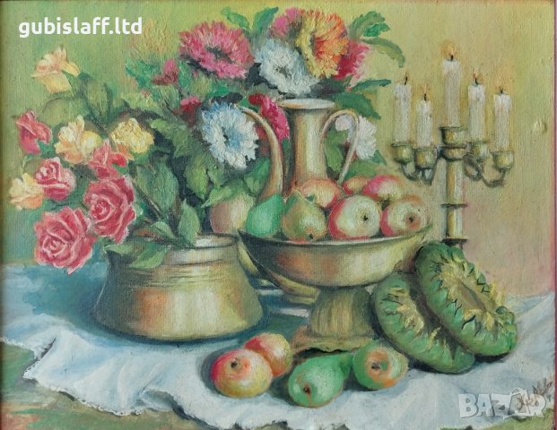 Стара картина, натюрморт, Хр. М., 1970-те год., снимка 2 - Картини - 28617593