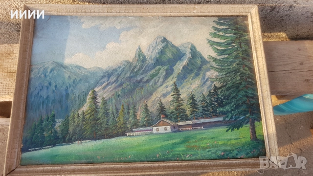 Стара картина пейзаж в рамка, снимка 2 - Картини - 52851469