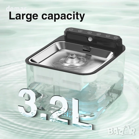 Фонтан от неръждаема стомана за котки - 3,2 л, безжичен, 3 режима на работа, снимка 7 - За котки - 53835515