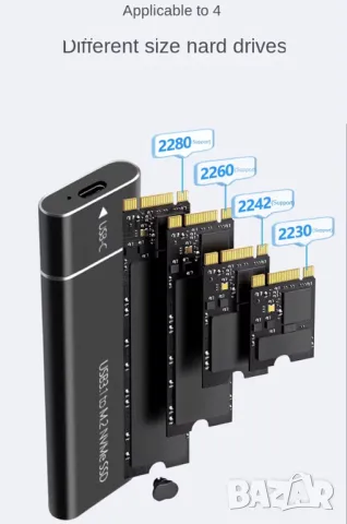 USB3.1 M.2 NvMe SATA SSD корпус към Type-C масивен алуминиев външен твърд диск, снимка 2 - Твърди дискове - 49014428