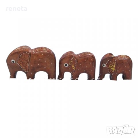 Статуетка Ahelos, Слон, Комплект 3 броя, Дървено, 7,8,10 см, снимка 1 - Сувенири от дърво - 39330754