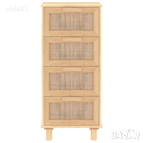 vidaXL Сайдборд, кафяв, 40x30x90 см, бор масив и естествен ратан, снимка 4 - Бюфети - 56147253
