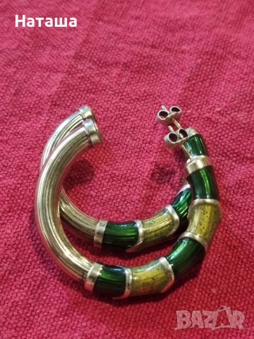 Италиански масивни сребърни позлатени обеци с цветен емайл