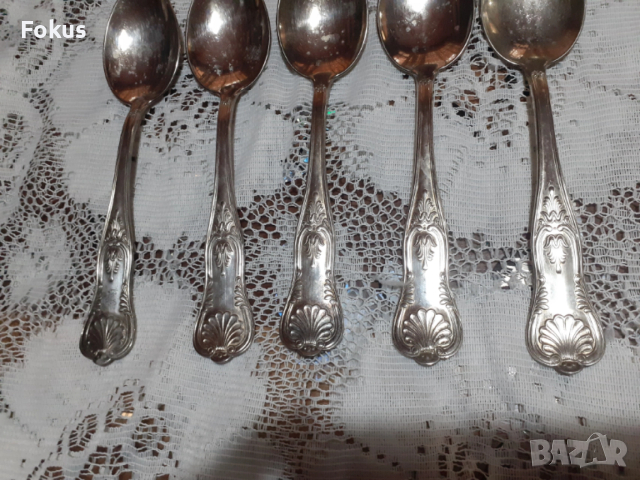 Стари антикварни посребрени прибори лъжици 5 бр. маркирани, снимка 2 - Антикварни и старинни предмети - 53712162