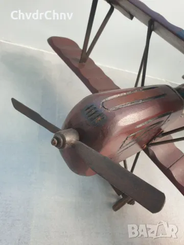 76см ръчна дърворезба фигура/стара голяма дървена играчка/самолет-биплан, снимка 6 - Антикварни и старинни предмети - 50301378