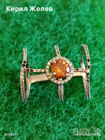 Уникален триредов сребърен пръстен украсен с кристали и Сапфир Арт бижу 51988, снимка 2 - Пръстени - 53069880