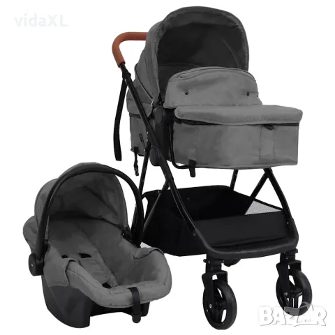 vidaXL Бебешка количка 3-в-1, светлосиво и черно, стомана（SKU: 10329）