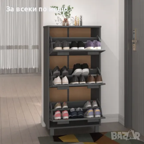 Шкаф за обувки, тъмносив, 59,5x35x117 см, бор масив, снимка 5 - Шкафове - 48289764