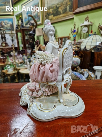 Уникална голяма антикварна немска порцеланова фигура статуетка Dresden , снимка 8 - Статуетки - 53473233