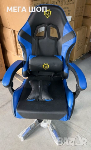 Ергономичен геймърски стол с масажна функция и поставка за крака – черно-син, снимка 6 - Столове - 53860179