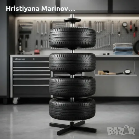 Вертикална стойка за съхранение на 4 автомобилни гуми, до 100 кг, снимка 7 - Аксесоари и консумативи - 56082161