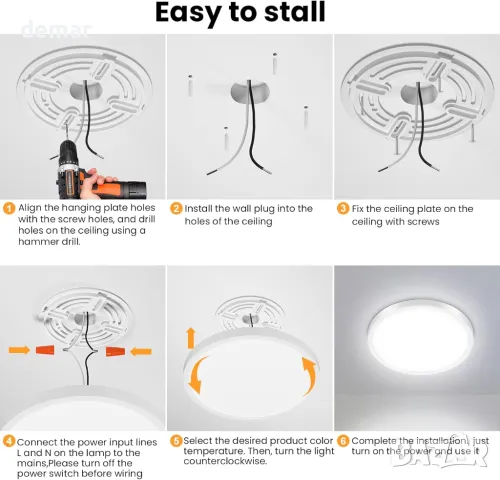 DEEPLITE Таванни осветителни тела за скрит монтаж, 24 W, бели, 3 броя, 29 см, снимка 8 - Лед осветление - 47434790