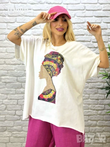 Ефектен уголемен комплект, панталон с блуза, лице , снимка 2 - Комплекти - 51037599