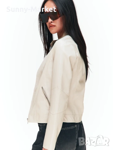 Дамско бежово кожено яке, снимка 4 - Якета - 53507890