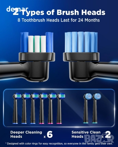 Въртяща се електрическа четка за зъби, 8 глави, 3 интензитета, 5 режима, черна, снимка 3 - Други - 52440890
