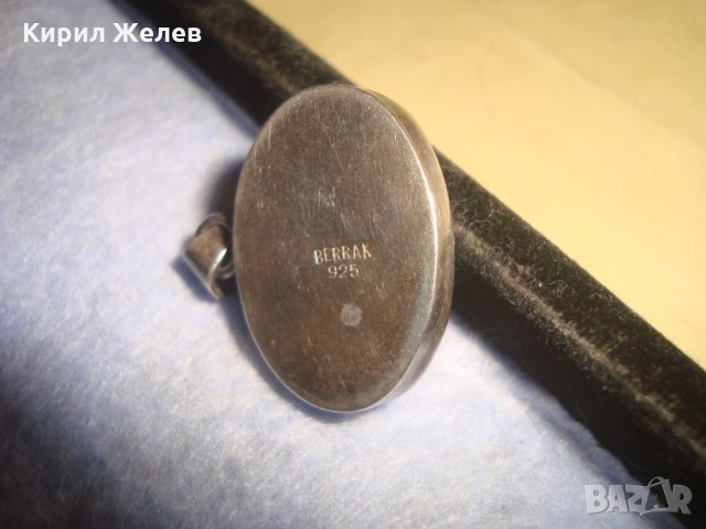 BERRAK 925 СКЪПОЦЕНЕН АРТ ДЕКО СРЕБЪРЕН МЕДАЛЬОН СРЕБРО 925 с ОГРОМЕН ШЛИФОВАН ЗЕЛЕН АХАТ 25975, снимка 3 - Колиета, медальони, синджири - 35897746