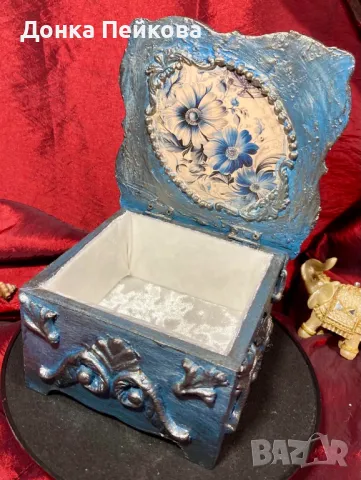 Ръчно декорирана дървена кутия за бижута ръчна изработка, снимка 2 - Декорация за дома - 48729330