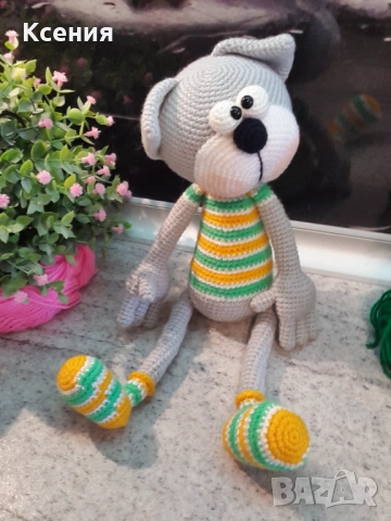 Плетена играчка Котка /Полосати/, ръчно изработени,прекрасен подарък, снимка 5 - Плюшени играчки - 51974925