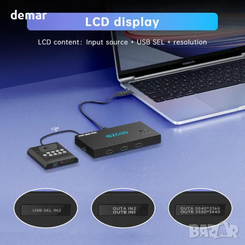 4K@60Hz HDMI KVM превключвател, 2 монитора-2 компютъра, EDID,4 USB 3.0, снимка 8 - Кабели и адаптери - 47446850